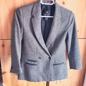 Maison Scotch Women's Grey & White Herringbone Wool Blend Jacket Size XS